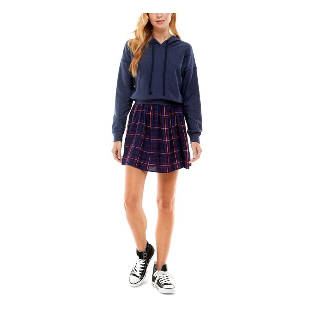 KINGSTON GREY Womens Navy Hoodie Look Long Sleeve Short Sweatshirt Dress XL
